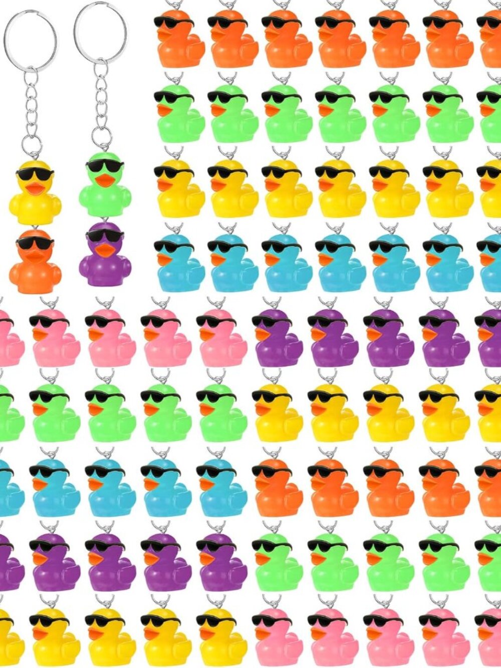 100 Pcs Mini Duck Keychains Resin Ducks with Sunglasses